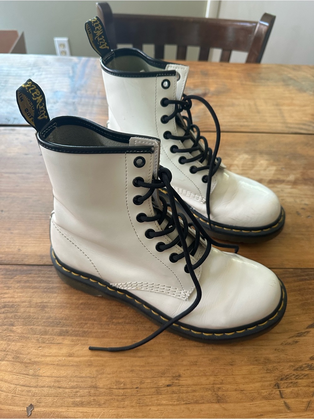 Retro Dr. Martens 1460W White Patent Leather Boots Size 8
